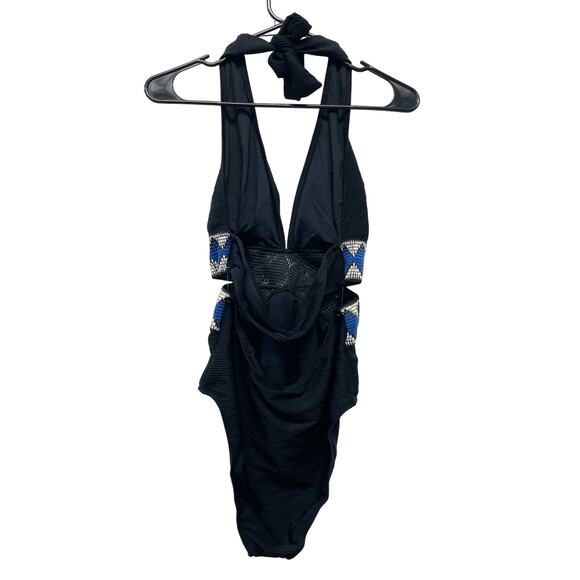 Cupshe Women's Geo Stitching Wrap Cutout One Piece Swimsuit Black Size Medium - Picture 3 of 6